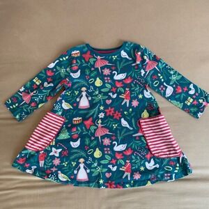 Mini Boden Kids 7-8Y 12 Days of Christmas Dress Teal Cotton Nutcracker Ballerina